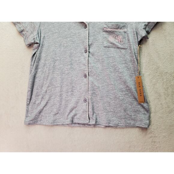 Rae Dunn Sleep Top Women's M Gray Space Dye Strech Mom Notch Collar Button Front - Picture 4 of 8